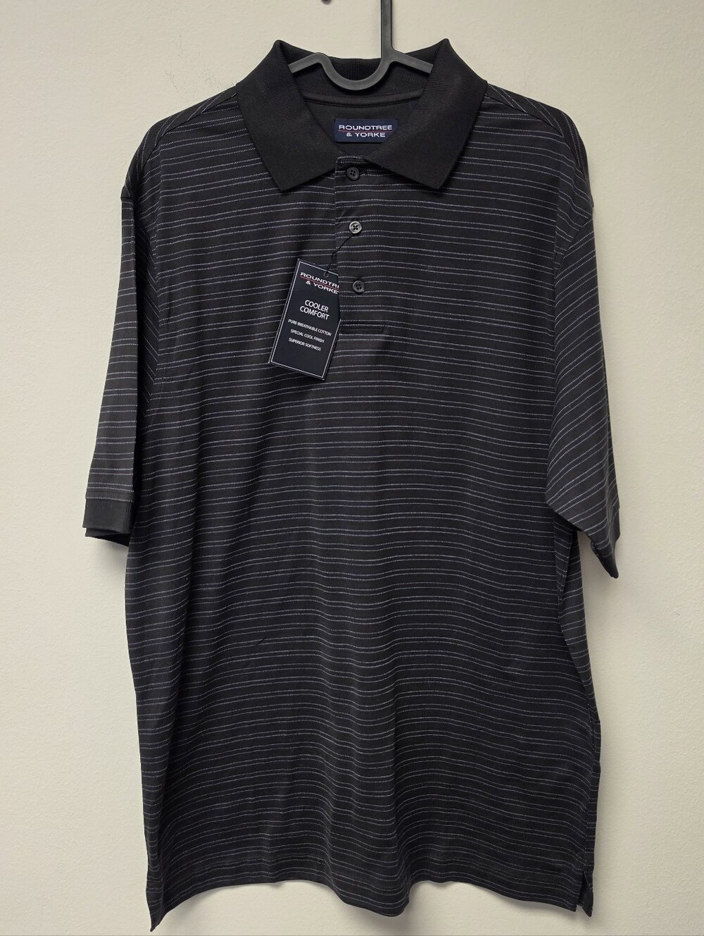 Roundtree and Yorke Cotton Cooler Comfort Stripe Polo Dark Chocolate Black M